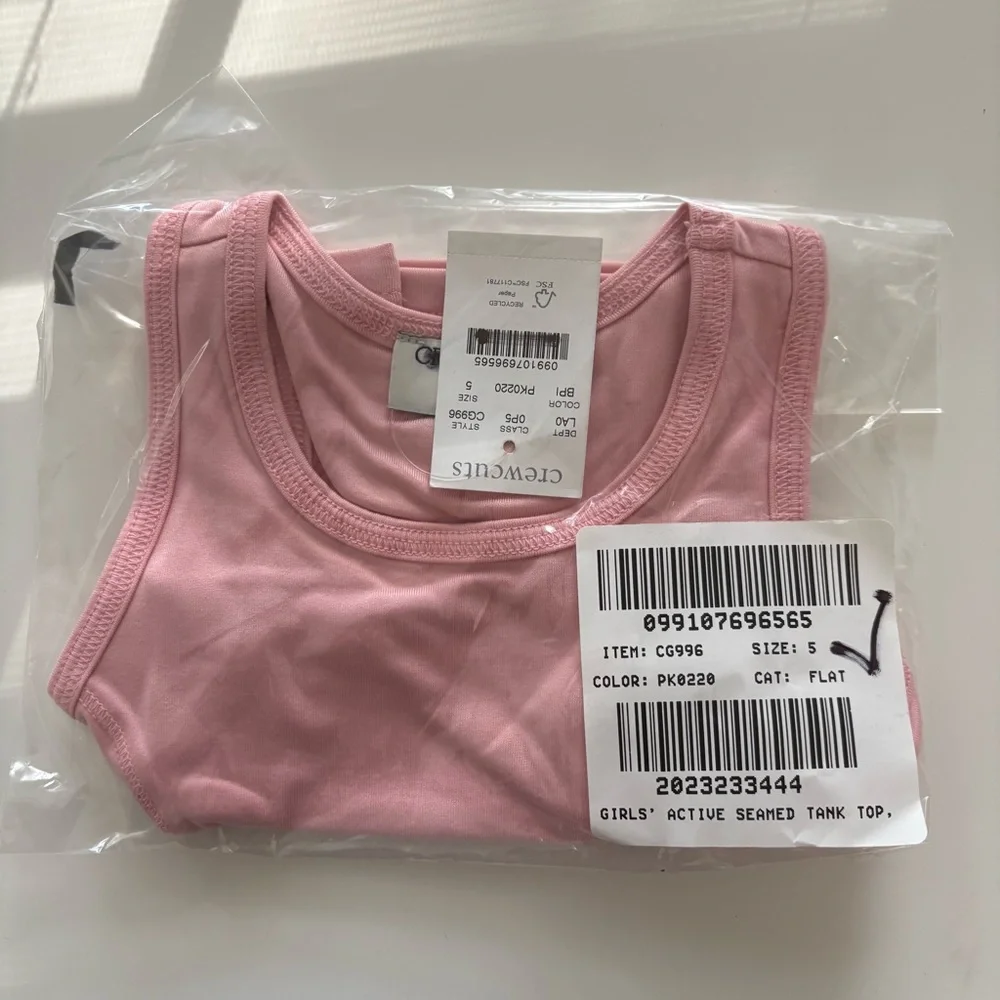 NWT J. Crew Crewcuts Girls' Seamed Tank Top Performance Jersey Pink